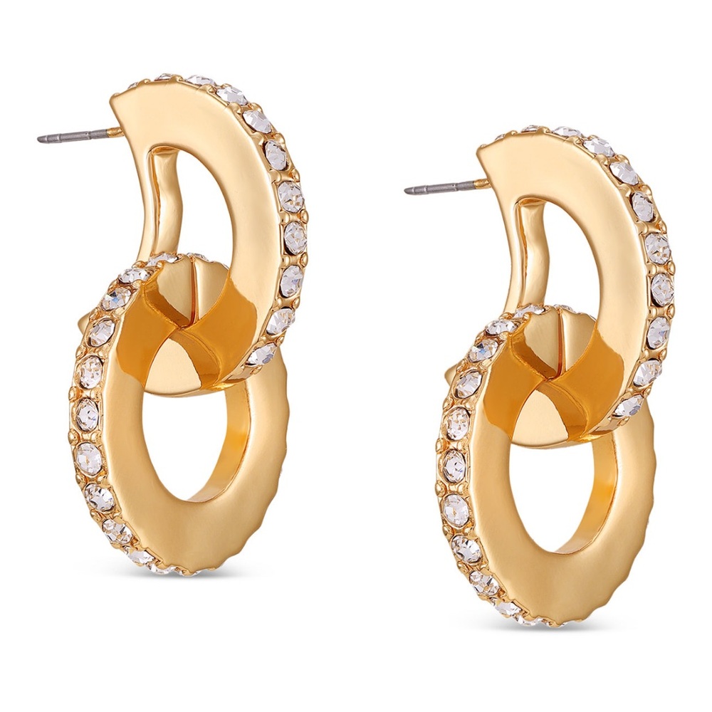 NEW!! Guess Gold-Tone Pavé Linked Circle Drop Earrings